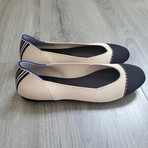 Rothys The Flat Shoes Womens Size 6 Knit Washable Ballet Flats Black Cap Toe